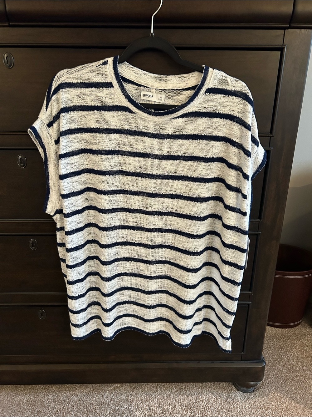 NWT New Sonoma Navy and White Striped Knit Top Sweater XL